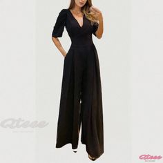 Qteee - Chic Belted High-Waisted Bubble Short-Sleeve Wide-Leg Jumpsuit for Casual Wear Loose Jumpsuit, One Shoulder Jumpsuit, Short Sleeve Jumpsuits, Sleeves Clothing, Maternity Wear, Wide Leg Jumpsuit, Three Quarter Sleeves, High Waisted Pants, Sleeve Styles