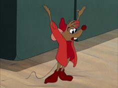 a cartoon mouse with its arms in the air