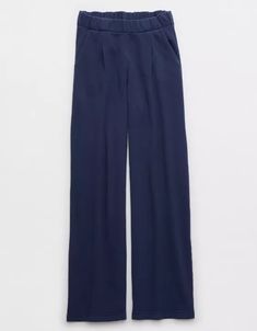 Aerie New Heights Trouser Casual Tailored Full Length Bottoms, Tailored Full-length Casual Bottoms, Business Casual Wide Leg Full Length Pants, Casual Tailored Wide Leg Cotton Pants, Casual Tailored Mid-rise Bottoms, Casual Tailored Bottoms With Elastic Waistband, Casual Dress Pants With Elastic Waistband For Work, Casual Tailored Wide Leg Pants, Casual Tailored Dress Pants With Elastic Waistband