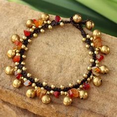 Brass Beaded Carnelian Bracelet from Thailand - Joyous Bells | NOVICA Hand Knotted Bracelet, Crystal Jewelry Diy, Latest Bracelets, Carnelian Bracelet, Diy Jewlery, Bracelet Knots, Jasper Bracelet, Carnelian Beads, Brass Bells