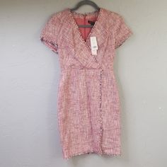 Nwt Banana Republic Mad Men Fringe Pink Tweed Drape Front Dress Size 2 Petite. No Flaws And New With The Tags. Fully Lined And Perfect For Any Occasion! Length 36" Waist 13" Chest 16.5" Hips 17" No Trades Fast Shipping Reasonable Offers Welcome! Fitted Short Sleeve Tweed Dress, Pink Fitted Mini Length Tweed Dress, Casual Tweed Dress With Short Sleeves, Summer Tweed Fitted Dresses, Fitted Tweed V-neck Dress, Fitted Tweed Dresses For Summer, Fitted Red Tweed Dress For Work, Casual Fitted Short Sleeve Tweed Dress, Casual Fitted Tweed Dress With Short Sleeves