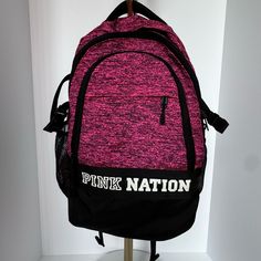 Victoria Secret Pink Collegiate Backpack- New, Never Used, Several Compartments, Zippers, 2 Water Bottles Mesh Pockets, Adjustable Straps, Etc. Beautiful And Sturdy Backpack! Sturdy Backpack, Victoria Secret Pink Bags, Pink Nation, School Backpack, School Backpacks, Victoria's Secret Pink, Victoria Secret, Secret Pink, Victoria Secret Pink