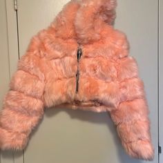 Fur Jacket Never Worn Trendy Cropped Jacket For Spring And Cold Weather, Trendy Cropped Jacket For Cold Spring Weather, Trendy Cropped Jacket For Spring, Drawing Stuff, Teddy Jacket, Pink Jacket, Zipper Jacket, Fashion Killa, Fur Jacket