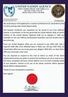 an official letter from the united nations agencies requesting that it is not being used for identification