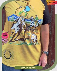 T-shirt Retro Short Sleeve Top With Front Print, Retro Short Sleeve Pre-shrunk Tops, Retro Short Sleeve Tops With Sublimation Print, Yellow Retro Short Sleeve T-shirt, Retro Yellow Short Sleeve T-shirt, Vintage Short Sleeve Top With Front Print, Vintage Short Sleeve Top With Sublimation Print, Buy Now, Shirts Tops