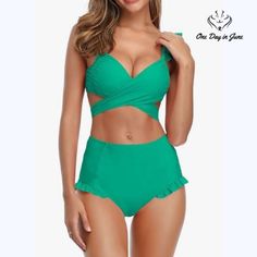 Shekini Cross Front Ruffle Bikini Swimsuit Size M A Delightful And Charming Garment, This Shekini Cross Front Ruffle Bikini Is As Refreshing As A Summer Breeze. This Ensemble, Masterfully Crafted From A Blend Of Polyester And Elastane, Is Vibrant In A Captivating Shade Of Green And Is Graced With A Cross Front Design, Providing An Elegant Ruffle Detail. New And Awaiting Its Debut, This Swimsuit Is Eager To Accompany You On Your Forthcoming Seaside Adventures. Color: Green Condition: New With Tag Beachwear Swimwear With High Waist And Ruffles, High Waist Ruffled Beachwear Swimwear, Summer Swimwear With Ruffles And Underwire, High Waist Ruffled Swimwear, Green Underwire Tankini For Beachwear, Green Underwire Tankini For Swimming, Ruffled High Waist Beachwear, High Waist Ruffled Swimwear For Vacation, Ruffled High Waist Swimwear For Vacation