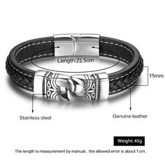 This Genuine Leather Bracelets is the perfect Men's Bracelet gift! The bracelet is carefully crafted out of high-quality stainless steel metal and leather that is perfectly safe to wear, feels great on the skin, and lasts for years. It looks classy and fashionable with the weave pattern and plate design. It can also be worn as an accessory to go with any type of outfit, regardless of the occasion. It looks similar to the watch wristband that nobody would suspect it is a bracelet. It makes a grea Leather Bracelets For Men, Genuine Leather Bracelet, Stylish Bracelet, Mens Leather Bracelet, Leather Bracelets, Bracelets Jewelry, Perfect Man, Gift For Men, Steel Bracelet