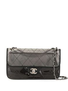 Chanel Pre-Owned Double Chain Shoulder Bag | Farfetch.com Farfetch Bag, Png Clothes, Modern Bag, Shopping Chanel, Stitching Details, Fancy Bags, Quilt Stitching, Leather Accents, Shoulder Bag Black