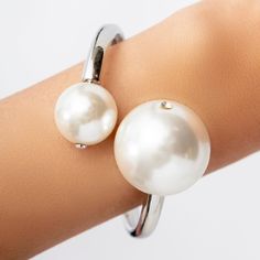 420112249300110944102115455988 Material: silver plated brass, crystals Diameter: 2.5" IMPORTED Pearl Cuff, Big Pearl, Choker Necklace Set, Simple Bracelets, Silver Jewels, Bow Earrings, Cross Earrings, Statement Bracelet, Letter Pendants