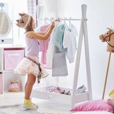 Purpose made storage units for their favourite dress-up outfits and accessories. Baby Accessories Storage, Kids Clothes Storage, Kids Bedroom Storage, Baby Clothes Storage, White Closet, Baby Storage