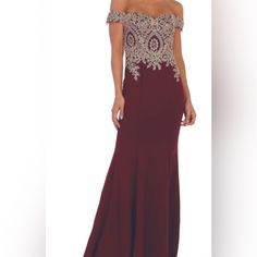 Brand New With Tags. Never Worn. Size Large Elegant Burgundy Dress For Homecoming, Fitted Burgundy Dress For Homecoming, Burgundy Fitted Homecoming Dress, Gold Maxi Dress, Camo Dress, Ombre Dress, Casual Tie, Maxi Shirts, Gauze Dress