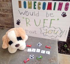 a stuffed dog sitting next to a sign that says, homeowning would be rude without you