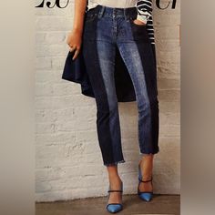 Our High-Low Crop Jeans Just Got A Makeover: This Season's Take On Our Fan-Favorite Style Features Two Contrasting Denim Washes For A Slimming, Color-Blocked Effect. These Jeans Come In A High-Rise Design That Fits Slim Through The Waist, Hips, And Thighs With A Raw, Cropped Kick Flare Hem. Say Hello To The High-Low. Blue Ribbon Wash No Destruction, Wide Waistband With Two Buttons, High-Low Hem, Light Abrasion, Raw Hem Cotton Blend Fixing Clothes, Denim Washes, Boho Jeans, Spring 23, Flare Denim Jeans, Star Jeans, Boot Cut Denim, Crop Jeans, Denim Flares