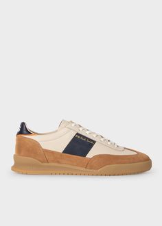 Made in Portugal from premium beige nubuck leather, these 'Dover' sneakers feature tan suede toe and heel trims. Order today with FREE shipping offers available Tan Suede, Nubuck Leather, Paul Smith, Cow Leather, Leather Upper, Portugal, Sport Shoes, Adidas, Heels