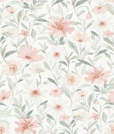 sample flower market peel stick wallpaper in pink jade by roommates 1 Pink Plant Wallpaper, Pink And Green Floral Wallpaper, Simple Floral Wallpaper, Renter Friendly Decorating, Space Installation, The Flower Market, Pink Floral Wallpaper, Nursery Girl, Pink Jade