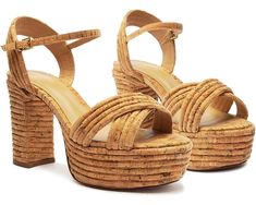 Schutz Latifah Platform Summer Platform Heels With Cork Material, Summer Cork Platform Heels, Spring Cork Heels With Round Toe, Spring Platform Heels With Cork Material, Spring Platform Cork Heels, Chic Cork Sandals For Spring, Chic Cork Heels For Spring, Spring Cork Platform Heels, Cork Platform Heels