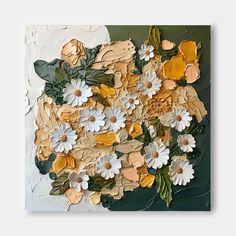 a painting with flowers and leaves on it