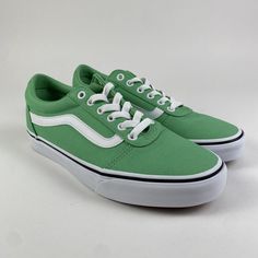 Vans Ward Canvas Sneakers Summer Green Women Size 8.5 Brand New In Partial Box, No Box Top Green Skate Shoes With Laces For Spring, Green Skate Shoes For Spring, Green Spring Skate Shoes, Vans Green Round Toe Skate Shoes, Vans Green Round Toe Sneakers, Green Vans Skate Shoes With Round Toe, Green Vans Sneakers With Round Toe, Green Vans Sneakers With Vulcanized Sole, Green Vans Sporty Skate Shoes