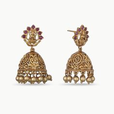 About the Jewelry Tiny Treasures! These antique jhumkis are crafted in beautiful floral intricate work. Our Utash earrings display a small goddess Lakshmi motif on the stud. These earrings are made of premium quality CZ stones and embellished with antique plated to deliver an elegant finish. Sometimes the smallest things are what we treasure. Styling Tip Looking something for everyday fashion or simple occasions? Style this with your tunics or dresses for a minimal look. Details & Specifications Traditional Filigree Jhumkas For Diwali, Traditional Filigree Jhumkas For Festive Occasions, Oxidized Finish Earrings For Wedding And Diwali, Temple Jewelry Bridal Earrings With Intricate Design, Festive Filigree Jhumkas, Brass Temple Jewelry Earrings For Rituals, Festive Temple Jewelry Jhumkas With Filigree, Festive Temple Jewelry Jhumkas With Intricate Design, Festive Temple Style Filigree Jhumkas