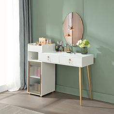 PRICES MAY VARY. 【Elegant and Charming Vanity Table】: Simple and elegant design with 2 drawers and side storage cabinet, sturdy metal legs, makes this white and gold vanity desk a bewitching highlight to your bedroom or dressing area.The simple design matches well with any kind of home decor.Fashion design with solid metal legs, this vanity desk can be a functional and sturdy piece of furniture to your bedroom or home office. 【Powerful Storage Function】This white vanity with storage has 2 drawer White Vanity Desk With Drawers, Dressing Table Without Mirror, Dressing Table With Storage, Storage Cabinet For Bedroom, Modern Dressing Table, White Vanity Desk, White Makeup Vanity, Makeup Vanity Desk, Large Storage Cabinets