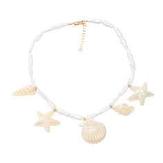 Material: Alloy Color: White Fashion Element: Starfish Style: INS Style Star-shaped Necklaces For Beach Summer, White Star-shaped Ocean-inspired Jewelry, Ocean-inspired White Star Jewelry, Ocean-inspired White Star-shaped Jewelry, White Star Necklace For Beach, Starfish Shell Necklace For Vacation, White Starfish Jewelry For Vacation, White Shell Necklace With Starfish Charm, White Necklace With Starfish Charm For Vacation