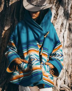 LINDSEY THORNBURG X PENDLETON BLANKET CLOAK | Pendleton Woolen Mills Woolen Coat Woman, Beth Dutton, Woolen Coat, Women Sleeve, Winter Jackets Women, Hooded Coat, Sleeves Pattern, Blue Jacket, Long Coat