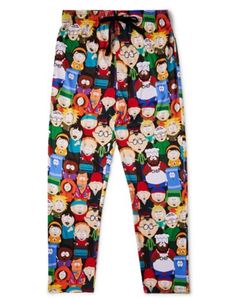 Wrap yourself in hilarity with our South Park Character Montage Lounge Pants. Featuring all your favorite residents of South Park, these comfy pants are perfect for lounging around while enjoying the antics of Cartman, Stan, Kyle, Kenny, and the rest of the gang! Officially licensed Button closure Material: Polyester, spandex Care: Machine wash Imported Playful Sweatpants With Elastic Waistband For Loungewear, Comfortable Relaxed Fit Leggings For Loungewear, Casual Sweatpants With Elastic Waistband For Pajama Party, Playful Relaxed Fit Sweatpants For Loungewear, Comfortable Leggings For Loungewear, Playful Cotton Lounging Pants, Playful Stretch Bottoms For Loungewear, Playful Lounging Bottoms Long Pants, Casual Sweatpants For Sleepovers