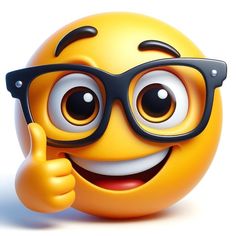 a yellow emoticure with glasses giving the thumbs up sign and wearing eyeglasses