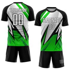 a green and black soccer uniform with the name teamname 00 written on it's chest