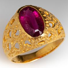 Vintage & Estate Men's Jewelry | EraGem Rubellite Tourmaline, Amethyst Jewelry, Textured Design, Tourmaline Ring, February Birth Stone, Texture Design, Men's Jewelry, Amethyst Ring, High Quality Jewelry