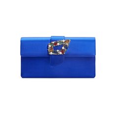 Electric blue satin rectangular clutch bag featuring flap-over design and crystal tutti frutti buckle. Contains internal compartment and removable chain. Magnetic closure. Outer: 68% viscose, 32% silk. Lining : 68 viscose, 32% silk. Height : 12 cm Length: 24 cm Width : 6 cmMade in Italy Chic Silk Bag For Events, Elegant Silk Party Bags, Chic Rectangular Clutch For Dinner, Luxury Silk Bags For Formal Occasions, Designer Evening Bag With Magnetic Closure For Party, Designer Party Evening Bag With Magnetic Closure, Designer Blue Evening Bag, Chic Silk Bags For Formal Occasions, Chic Silk Evening Bag