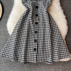 Materials: other Size: s, m, l Color: Black French Retro, Plaid Dress, Sleeveless Dress, Plaid, Black, Color