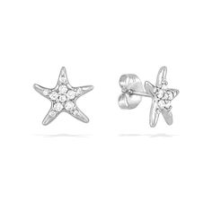 14K Yellow Gold Starfish Stud Earrings with 0.22 Carats (total weight) of Pavé Set Diamonds. The earrings measure approximately 3/8". Starfish Earrings, Fine Jewels, Pave Diamonds, Starfish, Diamonds, Yellow Gold, White Gold, Stud Earrings, Yellow