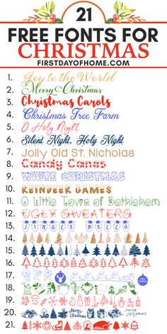 christmas font and numbers with the words 21 free fonts for christmas