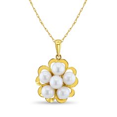 Product Summary Main Stone: Freshwater Pearls Pearl Size: 5mm Metal: 14k Yellow Gold Dimensions: 26mm X 17mm Weight: 3 Grams Yellow Gold Flower Necklace For Formal Occasions, Formal Yellow Gold Flower-shaped Jewelry, Classic Gold Jewelry In Flower Shape, Yellow Flower-shaped Formal Jewelry, Formal Yellow Flower-shaped Jewelry, Luxury White Necklace With Flower Charm, Yellow Flower Shaped Jewelry For Formal Occasions, Luxury Yellow Flower Shaped Jewelry, Luxury Yellow Flower-shaped Jewelry