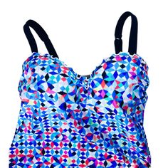 Style E515-1d18 Padded, Underwire Cups W/ Built In, Adjustable Hook & Eye Shelf Bra For Additional Support Black Adjustable Straps W/ Stretch Lettuce Hem Trim Suggested Retail $98 72% Polyamide 28% Lycra Sun Water And Chlorine Resistant Quality Fabric Fabric Is Made In Italy Garment Is Made In Morocco Quick Ship! Multicolor Tankini With Built-in Bra For Swimming, Multicolor Underwire Swimwear With Built-in Bra, Fitted Multicolor Swimwear With Adjustable Straps, Multicolor Tankini With Adjustable Straps, Multicolor Adjustable Straps Tankini For Pool, Multicolor Tankini With Adjustable Straps For Pool, Multicolor Tankini With Adjustable Straps For Swimming, Multicolor Adjustable Strap Tankini For Pool, Multicolor Underwire Stretch Swimwear