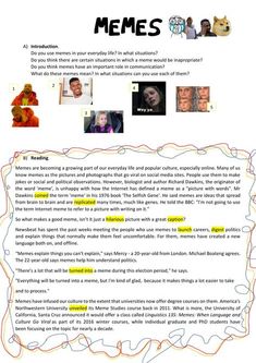 an article about memes is shown in the bottom right hand corner, with images of people on it