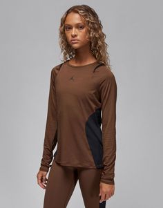 Top by Nike Workout inspo this way Round neck Seam details Jordan Jumpman logo Mesh panels for ventilation Side splits for a greater range of movement Regular fit Sport Long Sleeve, Workout Inspo, Jumpman Logo, Active Top, Top Nike, Nike Workout, Newest Jordans, T-shirts & Tank Tops, Brown Fashion