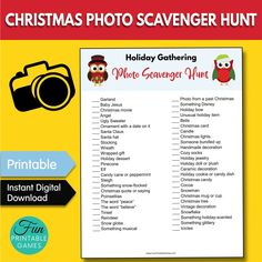 a christmas photo scavenger hunt with an owl and camera on the front page