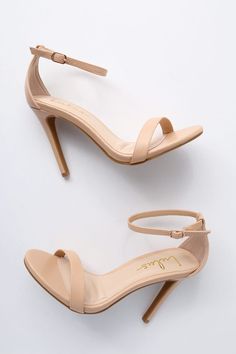 Nude Heels - Ankle Strap Heels - Single Strap Heels Hoco Heels, Tropical Themed Wedding, Single Strap Heels, Gold Ankle Strap Heels, Disneyland Wedding, Vegan Heels, Formal Heels, Nude High Heels, Shoes Outfit Fashion