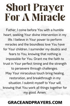 a prayer card with the words,'shot prayer for a miracle'in black and white