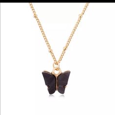 Gold Color Alloy Necklace Cute Butterfly Pendant Accessories For Girl Adjustable Sweet Style Chain Necklace Jewelr Black Chain Necklace For Gift, Black Chain Necklace As Gift, Trendy Black Pendant Chain Necklace, Black Dainty Clavicle Charm Necklaces, Dainty Black Clavicle Chain Charm Necklace, Black Pendant Charm Necklace With Chain, Black Casual Jewelry With Adjustable Chain, Trendy Black Delicate Chain Necklace, Casual Black Jewelry With Adjustable Chain