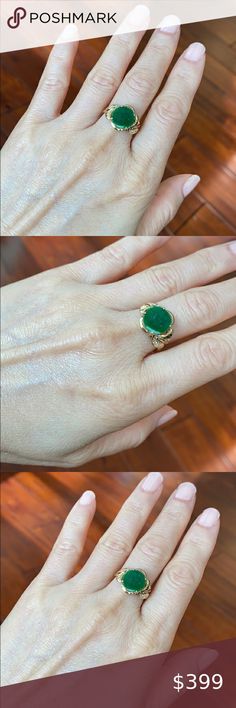 14K Solid Real Gold Green CZ Jade Ring Description: 14K Solid Yellow Gold Round Green Jade Ring Item No.: R00025 Metal type: 14K Real Gold, not filled or plated. (stamped "18k" but only pass our 14k-16k test, so we have this for sale as 14k Gold ) Metal color: Yellow Gold Type of stone: Glass B Jade and cubic zirconia Measurement: size 7. Jade: 10 MM Approximate Weight: 2.72 gram(s) Brand new with box, never worn, NLF Jewelry Jewelry Rings Green Diamond Cut 14k Gold Ring, Green Diamond Cut Ring In 14k Gold, 14k Gold Green Diamond Cut Ring, Green 14k Gold Diamond Cut Ring, 14k Gold Green Diamond Ring With Diamond Cut, Luxury 14k Yellow Gold Emerald Ring, Green Diamond Ring In 14k Gold, Luxury 14k Gold Emerald Ring, Luxury 14k Gold Emerald Ring With Round Band