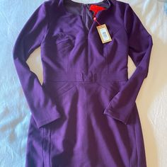 Brand New With Tags Zac Posen Dress In Purple. Front Has Hidden Zipper. Purple Formal Dress For Fall, Purple Fall Workwear Dresses, Purple Dresses For Workwear In Fall, Purple Long Sleeve Office Dress, Lined Long Sleeve Dress For Work, Long Sleeve Lined Dress For Work, Long Sleeve Lined Dresses For Work, Purple Dress Long Sleeve, Purple Dress Long