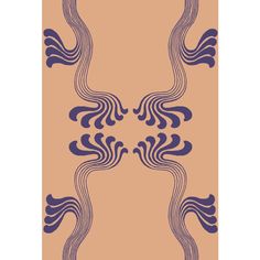 an orange and blue wallpaper with wavy lines on it's sides, in the shape