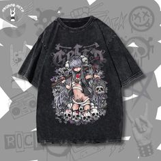 Retro T-Shirt, Oversized Streetwear, Black Grunge Punk Emo Rock Clothing, Harajuku Style. ➡️ This vintage retro washed cotton T-shirt is the perfect way to express your unique style. Crafted from high-quality soft cotton, it's comfortable to wear and features a relaxed fit. You can choose from our selection of aesthetic gothic, grunge, and Y2K prints to get a truly unique T-shirt. 🎁 The perfect gift for fans and enthusiasts of grunge, punk, rock, gothic, and emo. ➡️ Features: ・Made of Cotton. ・ Oversized Harajuku Cotton T-shirt, Punk Anime Print T-shirt For Streetwear, Edgy Anime Print T-shirt For Streetwear, Oversized Punk T-shirt With Letter Print, Edgy Relaxed Fit Graffiti Print T-shirt, Harajuku Oversized Tops With Letter Print, Oversized Harajuku Tops With Letter Print, Emo Cotton T-shirt With Graphic Design, Punk Skull Print T-shirt For Summer