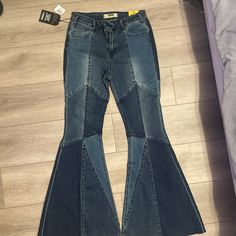 Brand New Dramatic Bell Bottoms From Rock And Roll Denim High Rise Size: W29 L34 Brand New With Tags Still On Have Not Been Worn. I Am 17 Don’t Have A Bank Account So If Willing To Workout Different Form Of Payment Would Be Appreciated:) Summer Patchwork Stretch Jeans, Retro Stretch Flare Denim Jeans, Trendy Fitted Patchwork Jeans, Denim Blue Flare Jeans With Patchwork For Spring, Denim Blue Patchwork Flare Jeans For Spring, Blue Denim Flare Bottoms, Casual Patchwork Denim Blue Flare Jeans, Spring Denim Blue Patchwork Flare Jeans, Casual High Rise Patchwork Flare Jeans