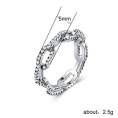 Style: Europe and America Elegant Silver Stackable Chain Ring, Trendy Silver Round Chain Ring, Silver Open Chain Ring For Wedding, Trendy Silver Crystal Wedding Ring, Trendy Silver Crystal Ring For Wedding, Elegant Silver Rings With Adjustable Chain, Elegant Silver Ring With Adjustable Chain, Elegant Cubic Zirconia Ring With Chain Detail, Silver Chain Link Jewelry For Wedding