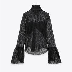 Lace / Sheer Top - Never Worn Designer Black Tops For Night Out, Designer Black Top For Evening, Designer Black Blouse For Spring, Lace Tops For Evening In Fall, Lace Evening Tops For Fall, Evening Lace Tops For Fall, Zara Winter Party Blouse, Designer Black Blouse For Fall, Designer Black Tops For Spring