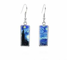 Von Gough Starry Sky Earrings – live-love-Fashion Gogh The Starry Night, Rectangular Earrings, Nautical Earrings, Gem Earrings, Art Earrings, Van Gogh Paintings, Nautical Jewelry, Starry Night Van Gogh, Glass Gems